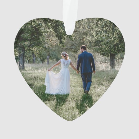 ミスター&ミセス4フォト初めてのクリスマスグレイフェイクウッド オーナメント (裏面)