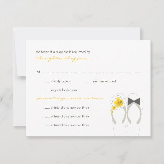 ミスター・ミセス・イエロービーチサンダルビーチ結婚式RSVPカード 出欠カード (正面)