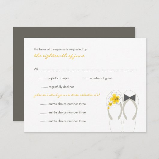 ミスター・ミセス・イエロービーチサンダルビーチ結婚式RSVPカード 出欠カード (正面/裏面)