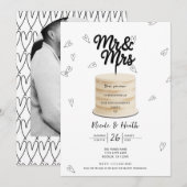 ミスター＆ミセス ケーキ＆ハーツ ブラックホワイト エンゲージメント 招待状 (正面/裏面)