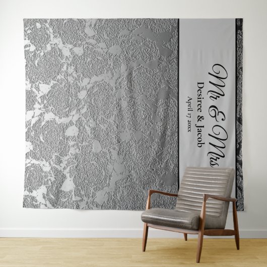 ミスター＆ミセス シルバー グレー フォトブース 背景 タペストリー (インサイチュ(横))