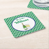 ミスター＆ミセス スクリプト ブライド＆グルーム シャンパンフレーム スクエアペーパーコースター (アングル)