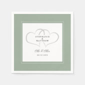 ミスター＆ミセス セージグリーン エレガント ウェディング シック ハート スタンダードカクテルナプキン (正面)