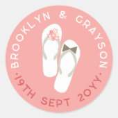 ミスター・ミセス・ピンク・フラワーズビーチサンダルビーチ結婚式 ラウンドシール (正面)