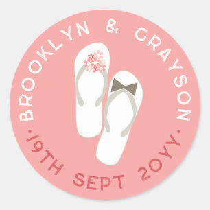 ミスター・ミセス・ピンク・フラワーズビーチサンダルビーチ結婚式 ラウンドシール