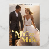 ミスター&ミセス ファーストクリスマス モダン レトロ タイポグラフィ 箔シーズンカード (正面)