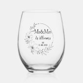 ミスター＆ミセス フローラル アニバーサリー ファミリー ネーム エスト ステムなしワイングラス (正面)