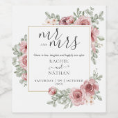 ミスター＆ミセス フローラル ダスティーローズ チェアーズ ウェディング ワインラベル (シングルラベル)