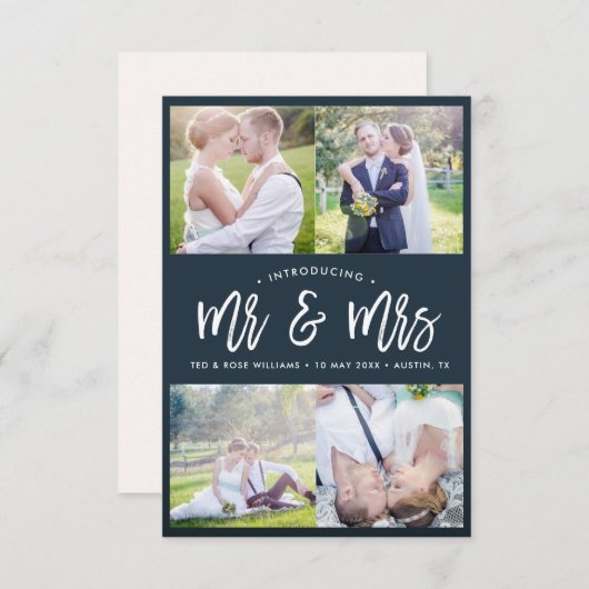 ミスター&ミセス |ブラシスクリプ結婚トの発表 サンキューカード (正面/裏面)