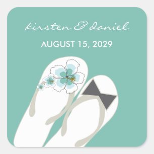 ミスター・ミセス・ブルー・ハイビスカスビーチサンダルビーチ結婚式 スクエアシール