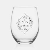 ミスター＆ミセス ミニマリスト アニバーサリー ファミリー ネーム エスト ステムなしワイングラス (正面)