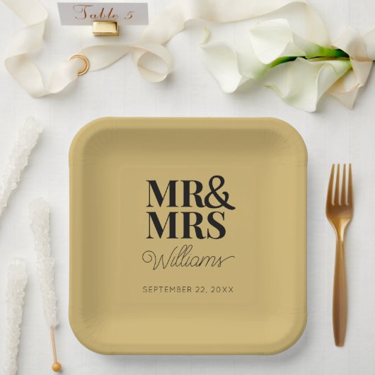 ミスター・ミセス・ミニマルシンプル・使い捨てモダン ペーパープレート (ウェディング)