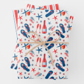 ミスター&ミセス・レッド・ブルー・シャンパンビーチサンダルビーチ ラッピングペーパーシート (インサイチュ)