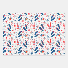 ミスター&ミセス・レッド・ブルー・シャンパンビーチサンダルビーチ ラッピングペーパーシート