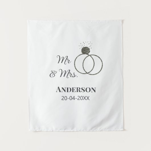 ミスター＆ミセス 姓 日付 年 結婚のお礼 タペストリー (正面)