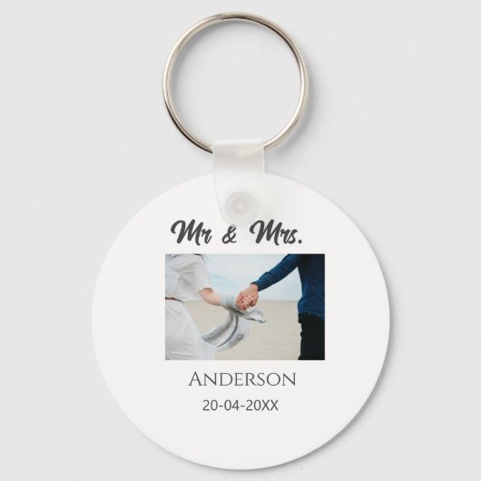 ミスター＆ミセス 姓 日付 年 結婚記念品 キーホルダー (正面)