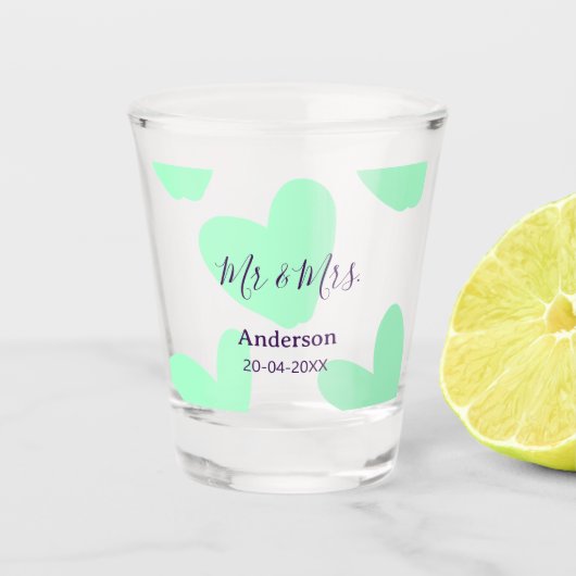 ミスター＆ミセス 姓 日付 年 結婚記念品 ショットグラス (正面)