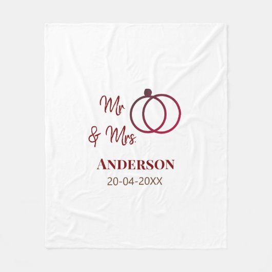 ミスター＆ミセス 姓 日付 年 結婚記念品 フリースブランケット (正面)