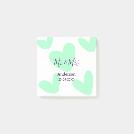 ミスター＆ミセス 姓 日付 年 結婚記念品 ポストイット (正面)