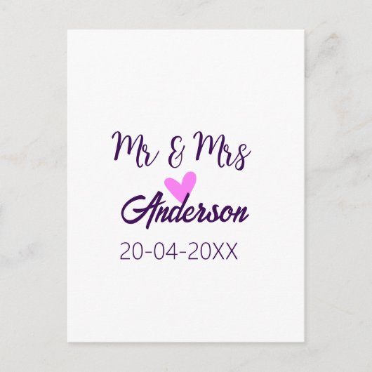 ミスター＆ミセス 姓 日付 年 結婚記念品 ポストカード (正面)