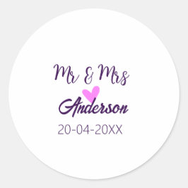 ミスター＆ミセス 姓 日付 年 結婚記念品 ラウンドシール