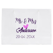 ミスター＆ミセス 姓 日付 年 結婚記念品 ラージペーパーバッグ (裏面)