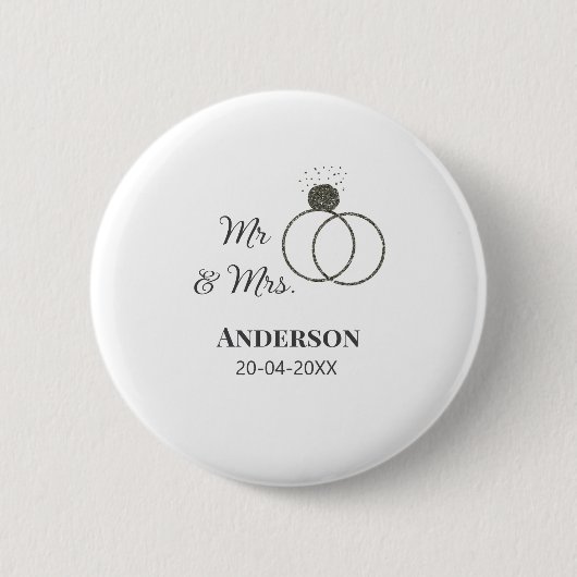 ミスター＆ミセス 姓 日付 年 結婚記念品 缶バッジ (正面)