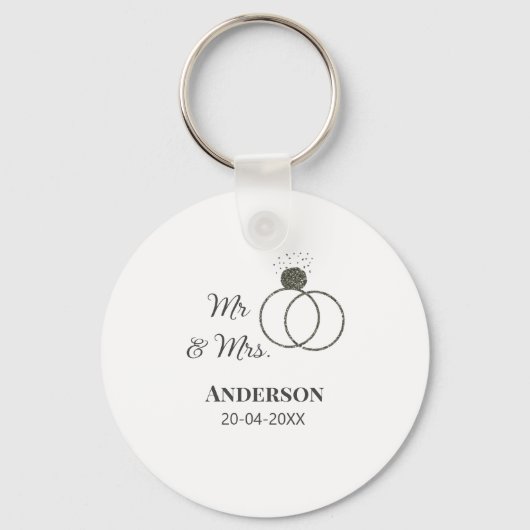 ミスター＆ミセス 姓 日付 年 結婚 記念品 キーホルダー (正面)