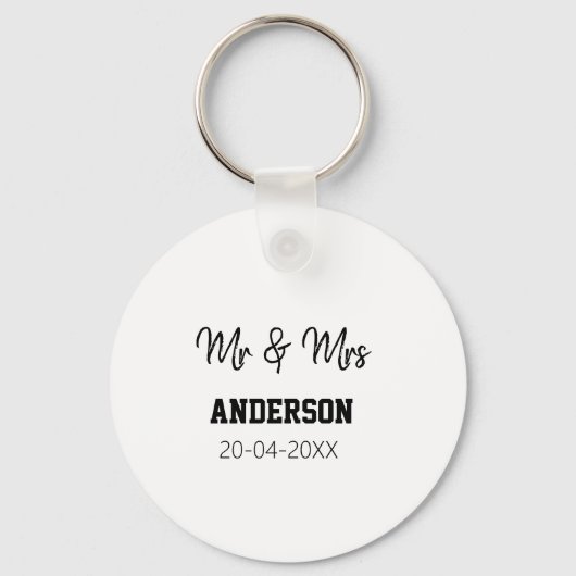 ミスター＆ミセス 姓 日付 年 結婚 記念品 キーホルダー (正面)