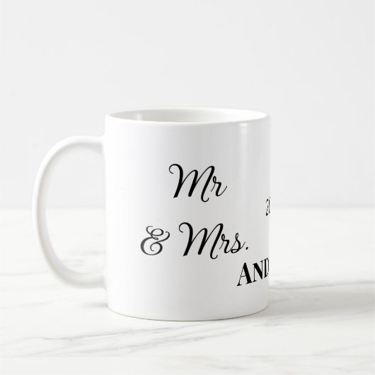 ミスター＆ミセス 姓 日付 年 結婚 記念品 コーヒーマグカップ (左)