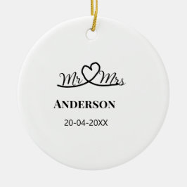ミスター＆ミセス 姓 日付 年 結婚 記念品 セラミックオーナメント