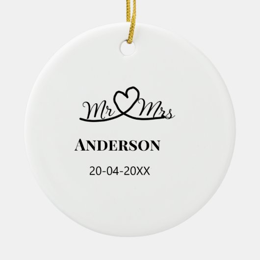 ミスター＆ミセス 姓 日付 年 結婚 記念品 セラミックオーナメント (正面)