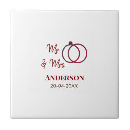 ミスター＆ミセス 姓 日付 年 結婚 記念品 タイル