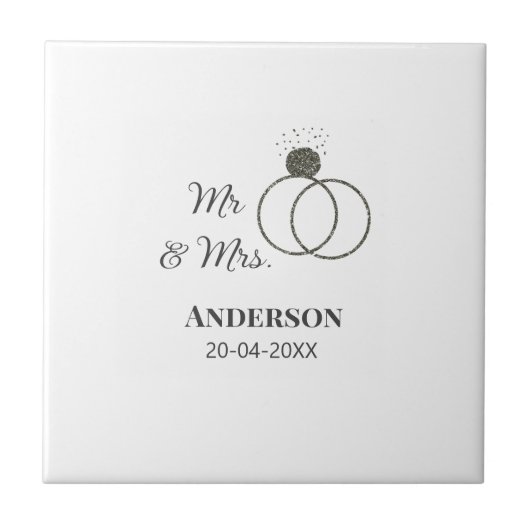 ミスター＆ミセス 姓 日付 年 結婚 記念品 タイル (正面)