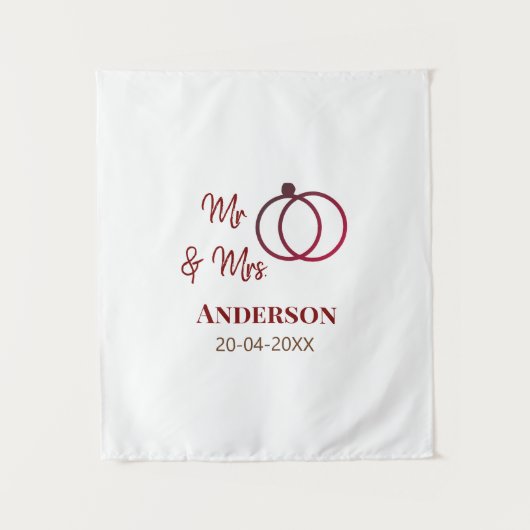 ミスター＆ミセス 姓 日付 年 結婚 記念品 タペストリー (正面)