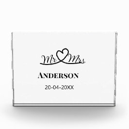 ミスター＆ミセス 姓 日付 年 結婚 記念品 フォトブロック