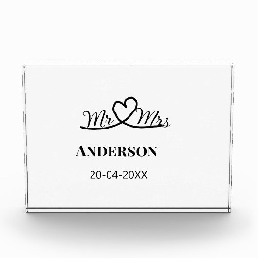 ミスター＆ミセス 姓 日付 年 結婚 記念品 フォトブロック (正面)