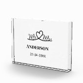 ミスター＆ミセス 姓 日付 年 結婚 記念品 フォトブロック (右)