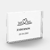 ミスター＆ミセス 姓 日付 年 結婚 記念品 フォトブロック (左)