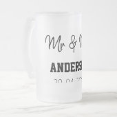 ミスター＆ミセス 姓 日付 年 結婚 記念品 フロストグラスビールジョッキ (正面左)