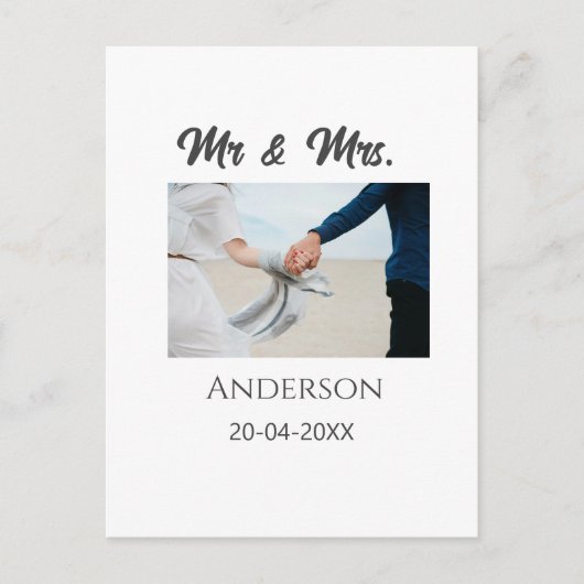 ミスター＆ミセス 姓 日付 年 結婚 記念品 ポストカード (正面)