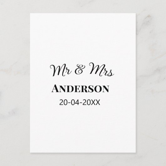 ミスター＆ミセス 姓 日付 年 結婚 記念品 ポストカード (正面)