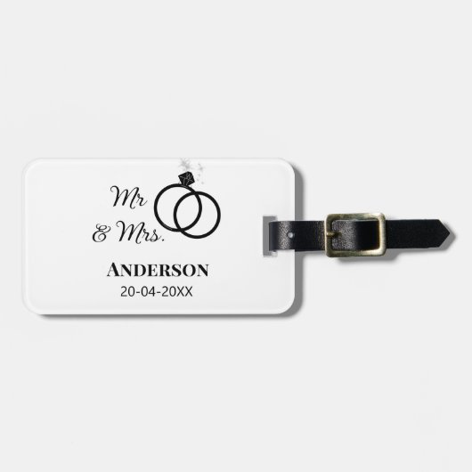 ミスター＆ミセス 姓 日付 年 結婚 記念品 ラゲッジタグ (正面横)