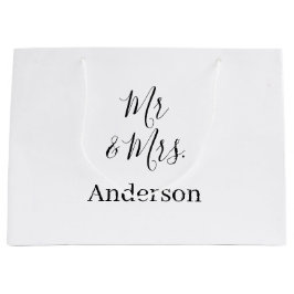 ミスター＆ミセス 姓 日付 年 結婚 記念品 ラージペーパーバッグ