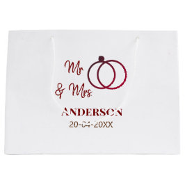 ミスター＆ミセス 姓 日付 年 結婚 記念品 ラージペーパーバッグ