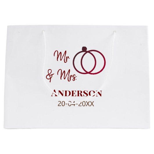 ミスター＆ミセス 姓 日付 年 結婚 記念品 ラージペーパーバッグ (正面)