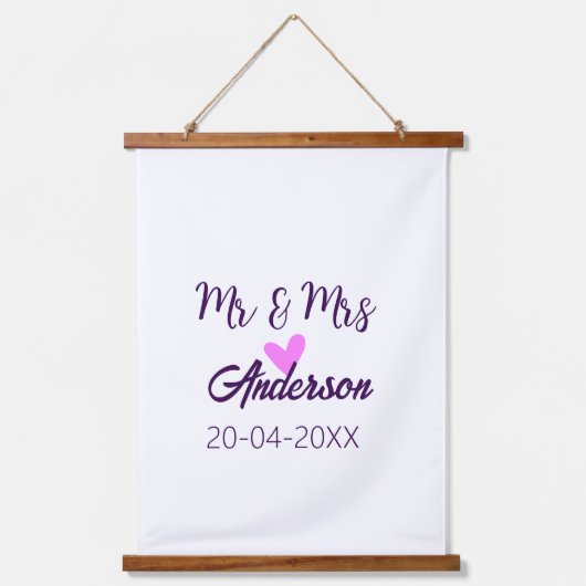 ミスター＆ミセス 姓 日付 年 結婚 記念品 吊り下げ型タペストリー (正面)