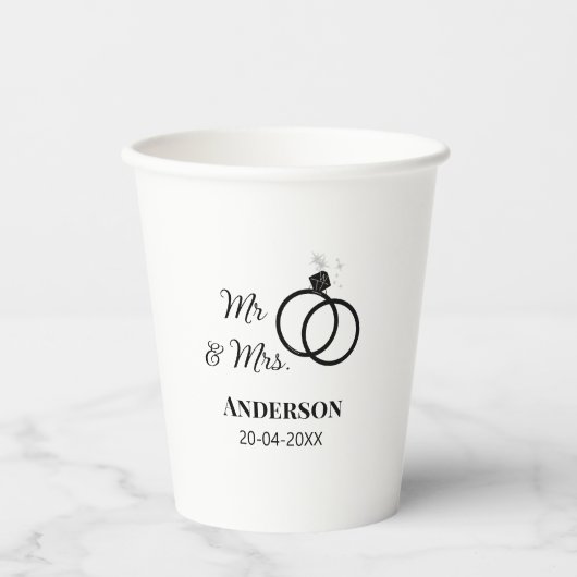 ミスター＆ミセス 姓 日付 年 結婚 記念品 紙コップ (正面)