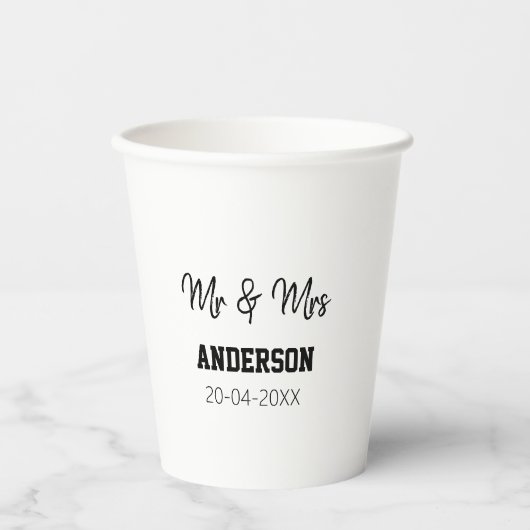 ミスター＆ミセス 姓 日付 年 結婚 記念品 紙コップ (正面)