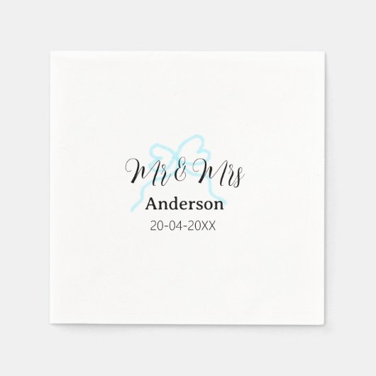 ミスター＆ミセス＋姓＋結婚式の日付＋年＋リボン スタンダードカクテルナプキン (正面)